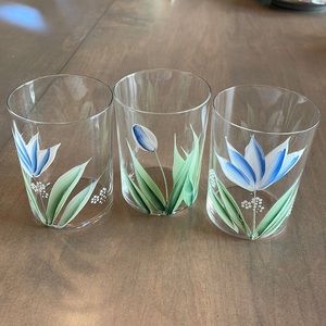 Hand painted glasses with blue flowers